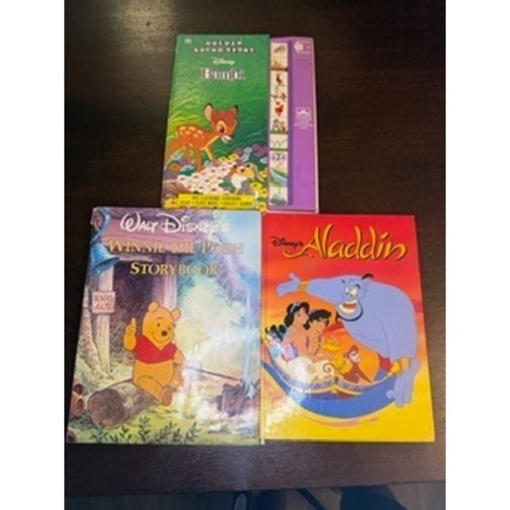 Vintage Disney Book Bundle Bambi Golden Sound Story Aladdin Winnie the Pooh